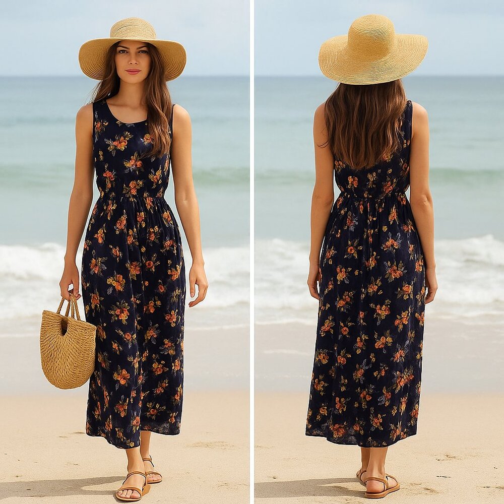 VTG S. Roberts Gauzy Floral Cottagecore Boho Floral Maxi Dress